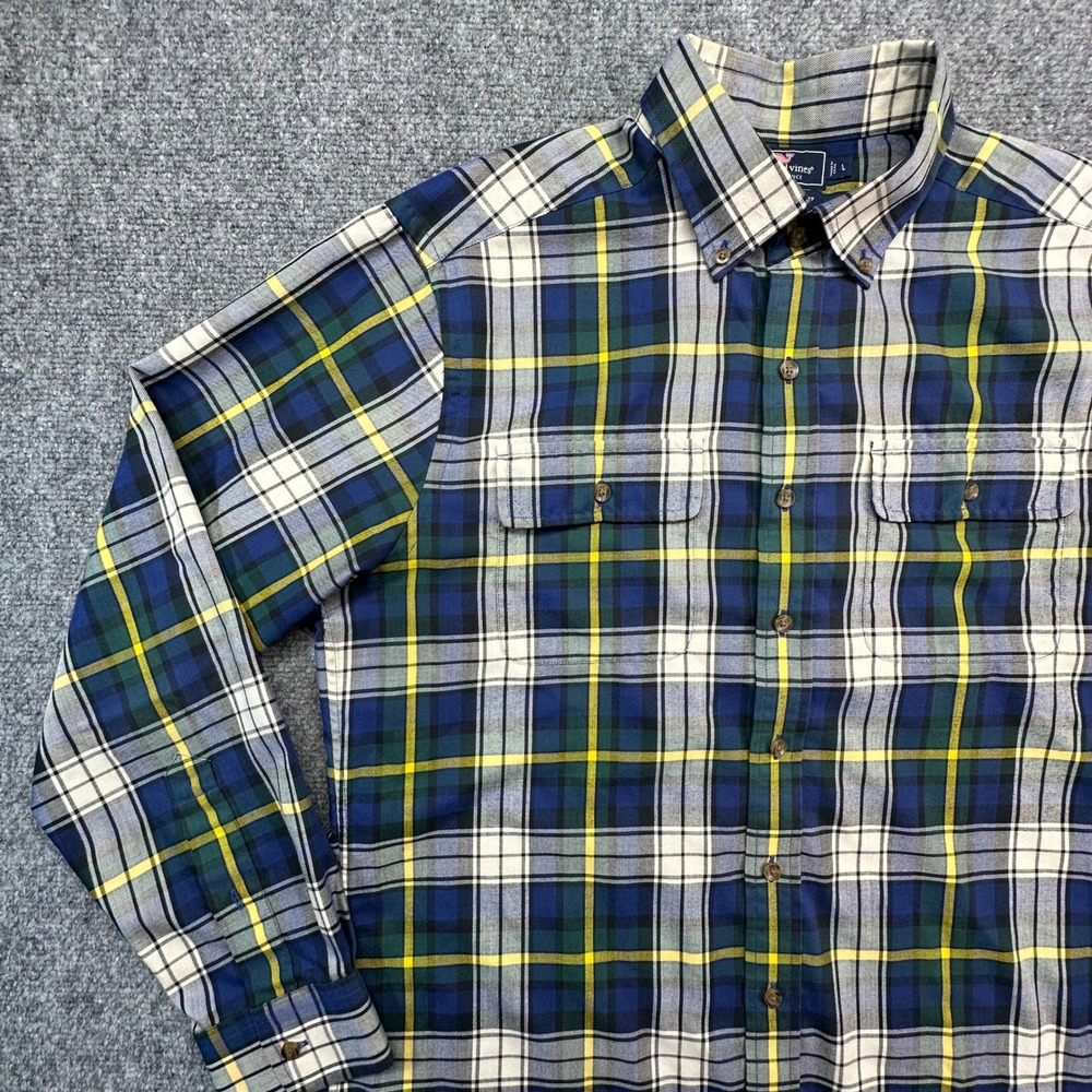 Vineyard Vines Performance Crosby Shirt Mens L Blue Green Plaid Slim Fit‎ - Picture 3 of 15